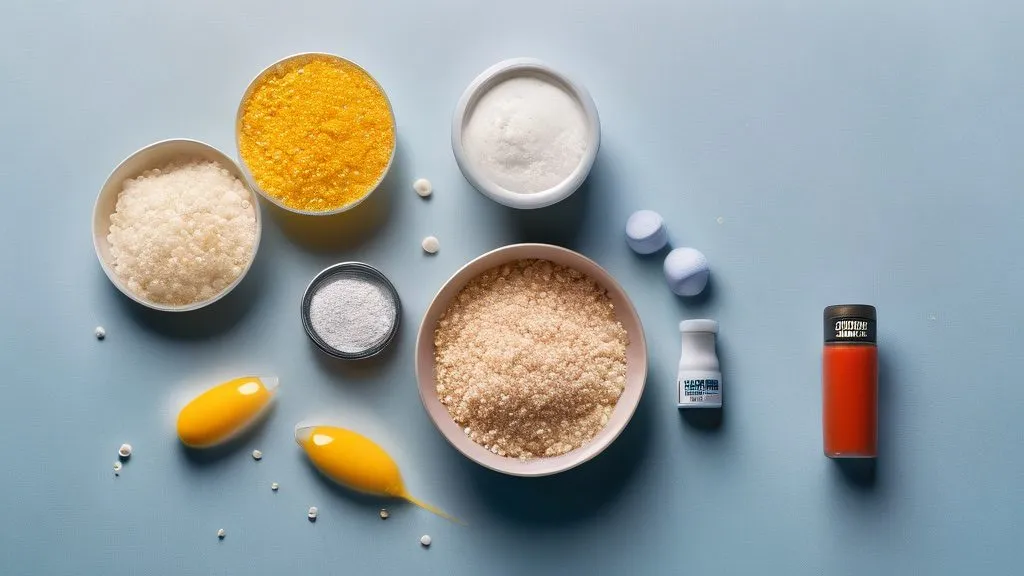 Creatine powder, vitamin D capsules, fish oil, magnesium and lean protein foods on a bright surface