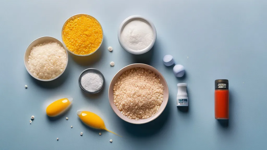 Creatine powder, vitamin D capsules, fish oil, magnesium and lean protein foods on a bright surface