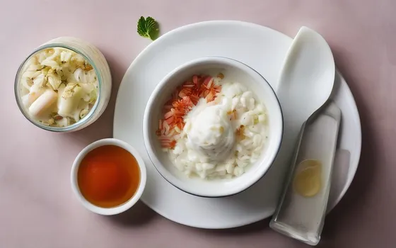 A jar of kefir, plain yogurt, sauerkraut, kimchi and probiotic capsules on a bright surface