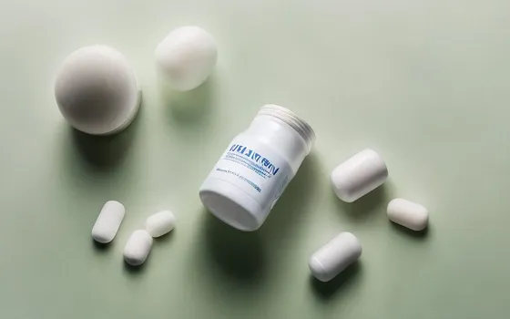 Magnesium capsules and powder beside a supplement bottle on a bright surface