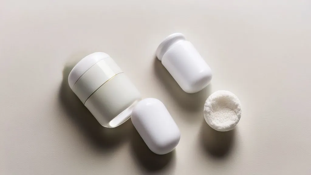 NMN and NR supplement capsules and powder with two bottles on a bright surface