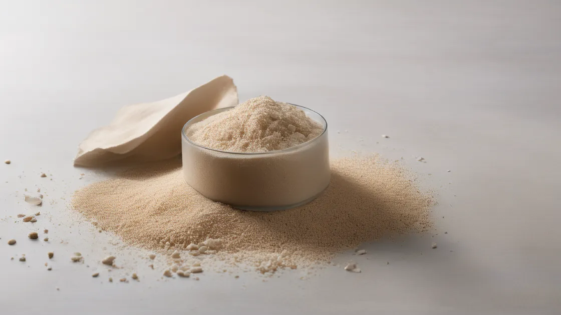 A glass bowl of pale fibrous husk powder with a spilled heap around it