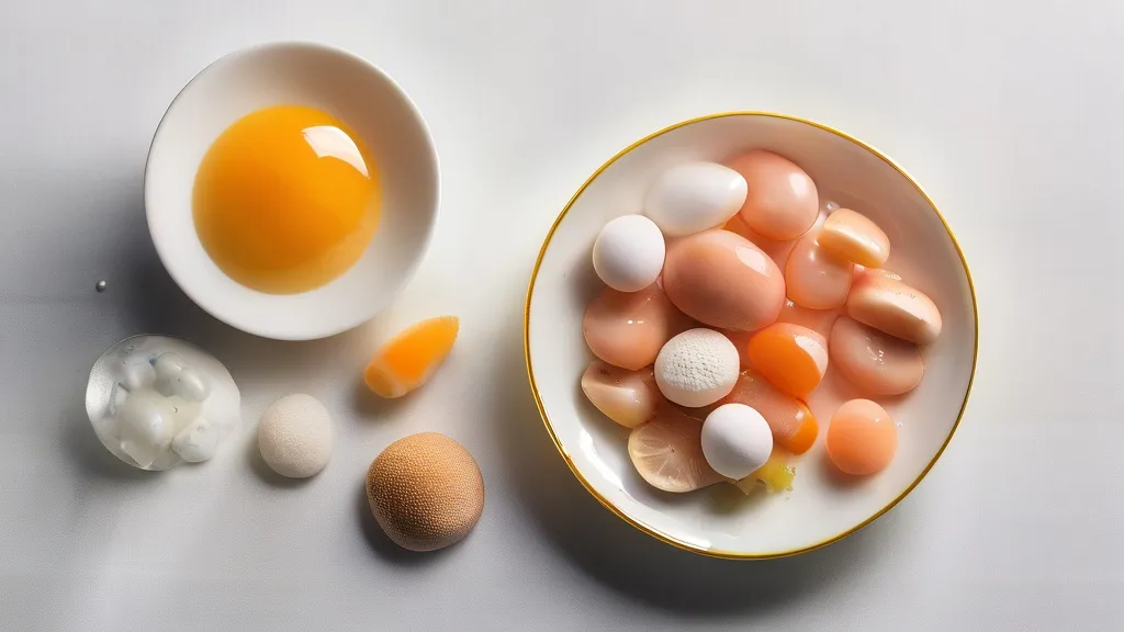 Vitamin D capsules with salmon, eggs, mushrooms and a glass of fortified milk on a bright surface in soft daylight